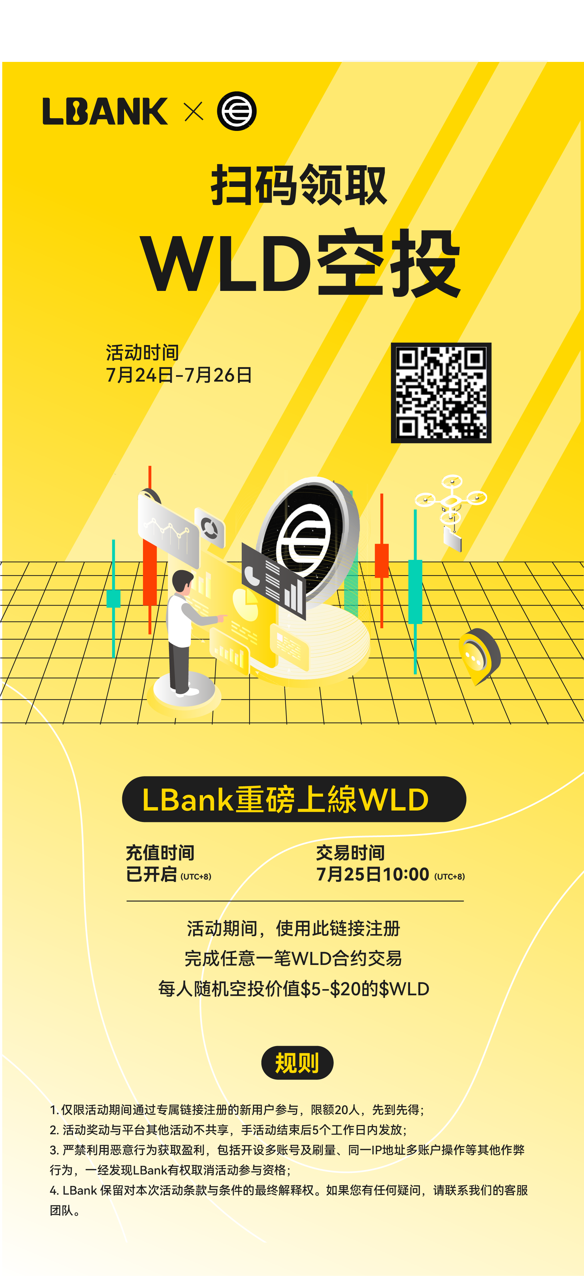 LBank首发上线WLD  扫码注册领取空投福利